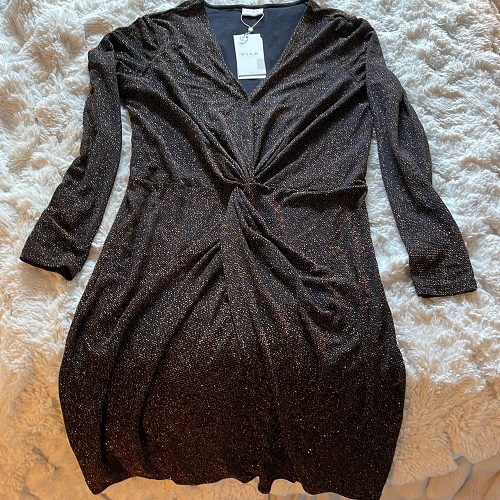 VILA Sparkling Black Cocktail Dress – XL Travel-Friendly Evening Wear​